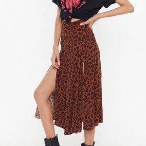 Leopard Print Double Split Midi Skirt